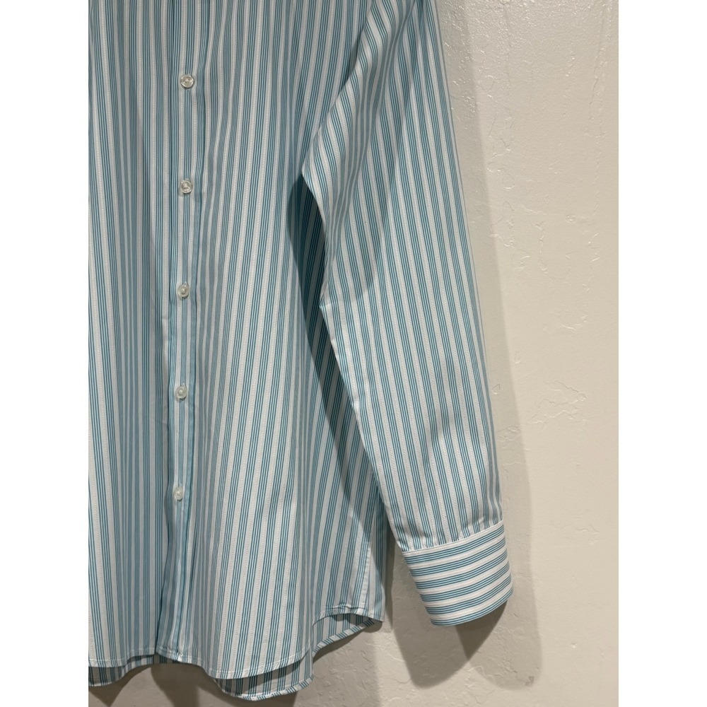 Hugo Boss Mens Teal White Striped Cotton Dress Shirt 15.5 32/33 Long Sleeve - Picture 9 of 12
